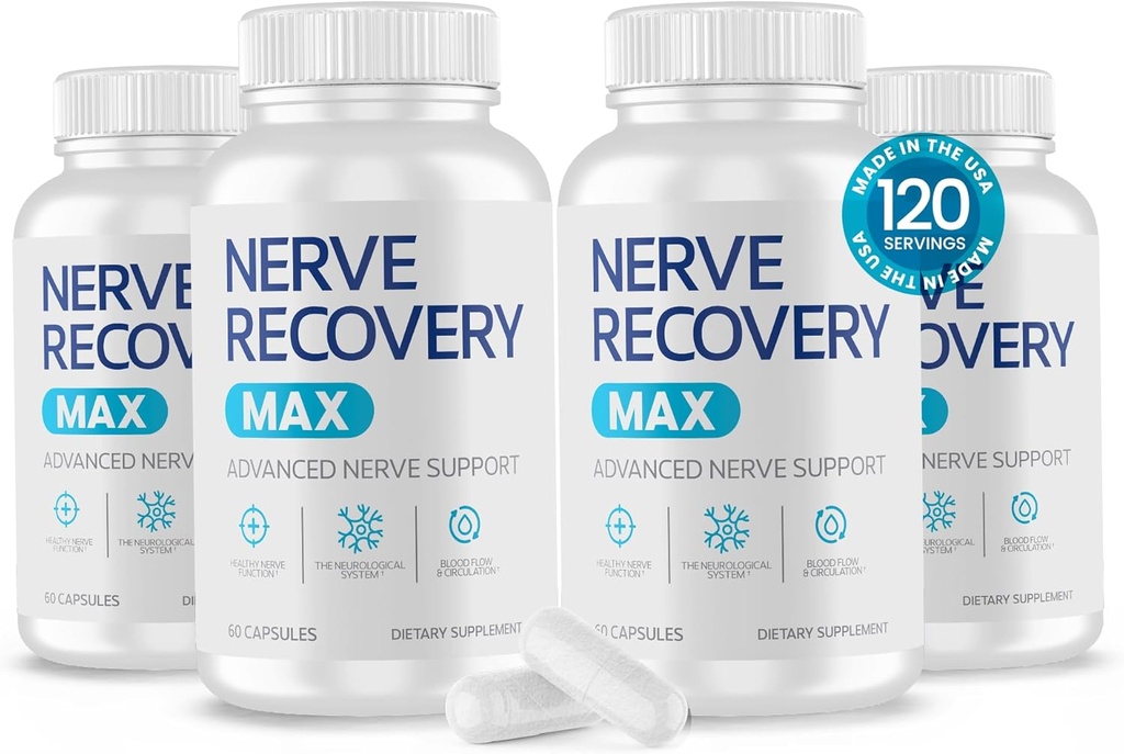 Non-GMO Advanced Nerve Support Supplement with Vitamin D3 and Alfa Lipoic Acid for Nerve Protection and Restoration - Made in the USA - 120-Day Supply, 4 Şişes