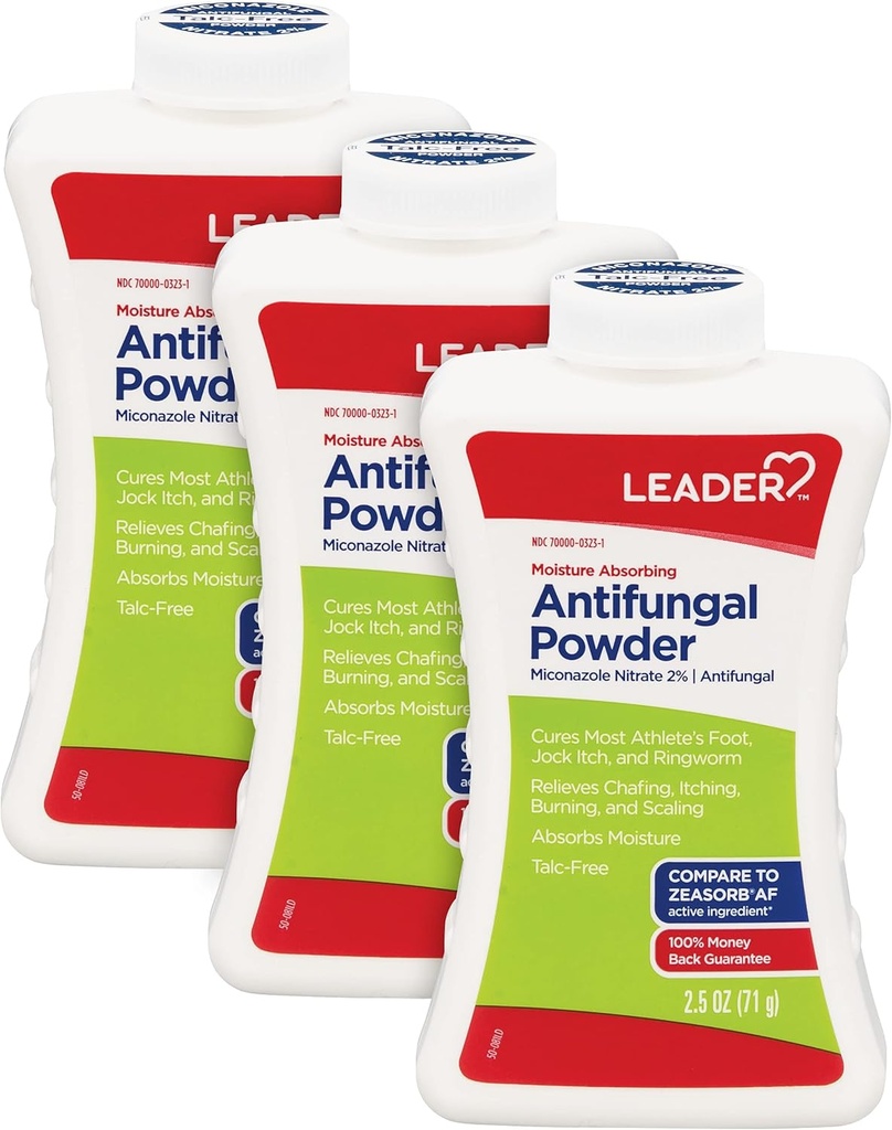 LEADER Athlete's Foot AF Powder, Moisture Absorbing, Talc-Free, 2.5 Ounce
