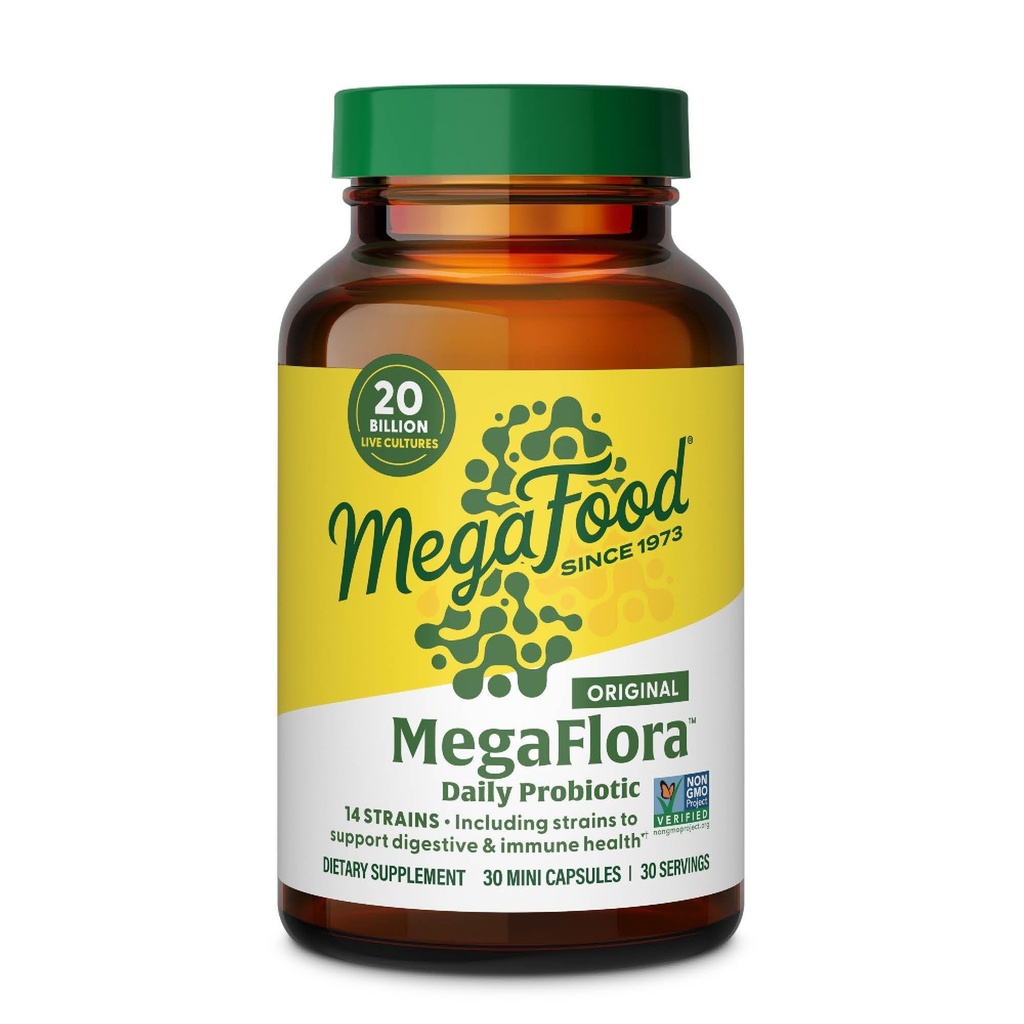 MegaFood MegaFlora Probiyotik - Kadınlar için Probiyotikler - Immune Support Supplement - 20 Milyar CFU - 14 Strains - Non-GMO - Vegetarian - 30 Mini Capsules (30 hizmet)