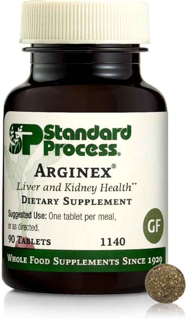 Standard Process Arginex - Συμπλήρωμα υγείας ήπατος & νεφρών - Περιέχει αντιοξειδωτική βιταμίνη Α & σημαντικά φυτοθρεπτικά συστατικά - Χωρίς γλουτένη, μη γαλακτώδη και μη σόγια - 90 δισκία (90 σερβιρίσματα)