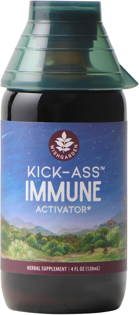 WishGarden Herbs Kick-Ass Immune Activator - Βότανο ανοσοποιητικό συμπλήρωμα υποστήριξης για ενήλικες, Plant-based Immune Booster & Immune Defense w/Echinacea & Goldenseal, Rapid Immunity Boost Formula, 4oz