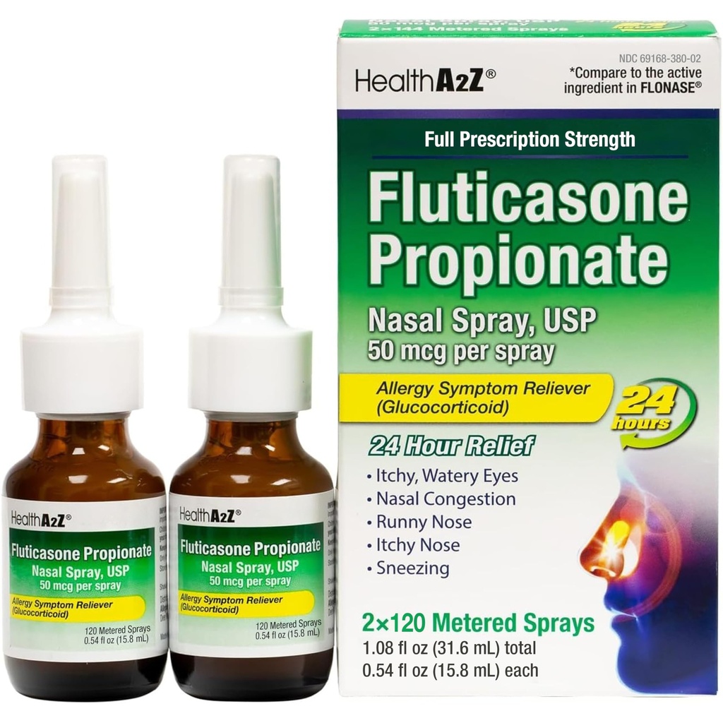 SağlıkA2Z® Fluticasone Narconon Nasal Mixs | Allery Relief Spray | Runny Nose | Nasal Congestion | Sneezing | Itchy Watery Eyes | 24 Saat Alerjisi | (2 Paketler)