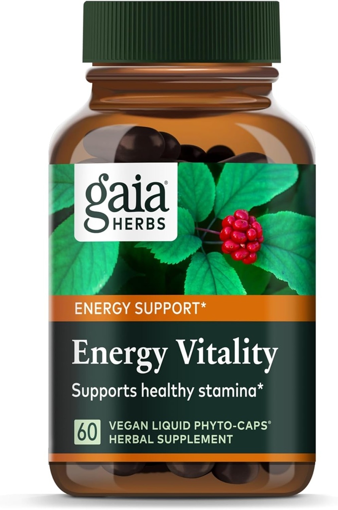 Gaia Herbs Enerji Vitality - Enerji Desteği Sağlıklı Enerji ve Stres Düzeylerini Korumak - Ginkgo, Ginseng, Yeşil Çay ve Nettle* - 60 Vegan Sıvı Phyto-Capsules (20-Day Supply)