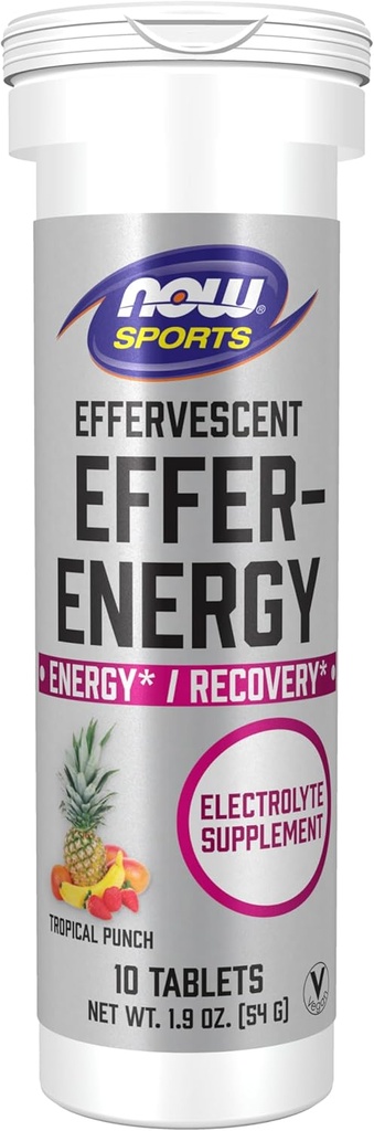 NOW Foods Sports Nutrition, Effervescent Effer-Energy, Electrolyte Supplement, Energy*/ Recovery*, Tropical Punch, 10 Tablets