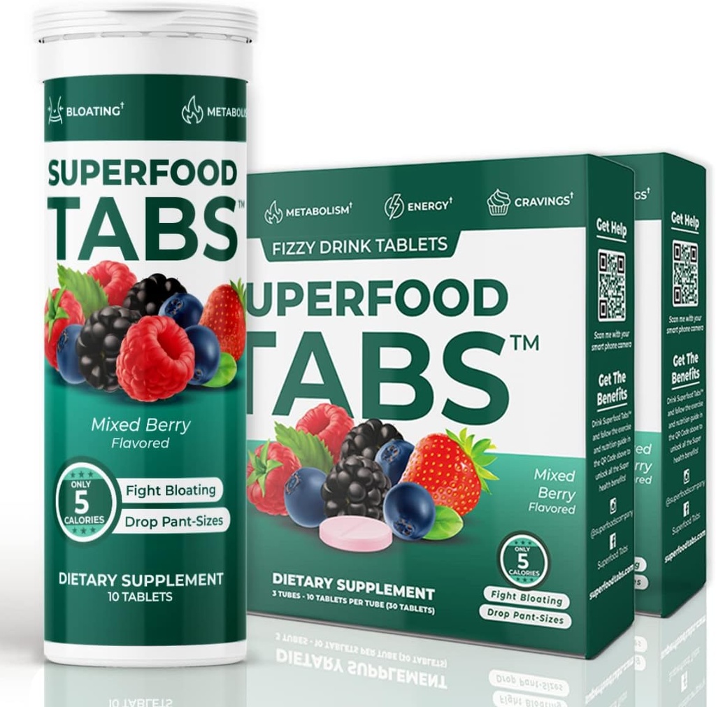 Superfood Tabs Superfoods Company Detox Cleanse Drink - Συμπλήρωμα διατροφής για γυναίκες και άνδρες - Υποστήριξη Υγιεινού Βάρος, Επιπεφυκτικού Υγιεινής, Λαχανικά & Ανακουφίζει - Μικτή Γεύση Berry [60 Tablets]