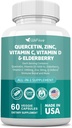 60 Count Quercetin 50 mg Ψευδάργυρος 1000 mg Βιταμίνη C 5000 IU Βιταμίνη D3 1000 mg Turmeric 1000 mg Elderberry με Q- Defend Immune Blend Reisshi Nettle Arteemisinin, Non- GMO, Free Supports Health