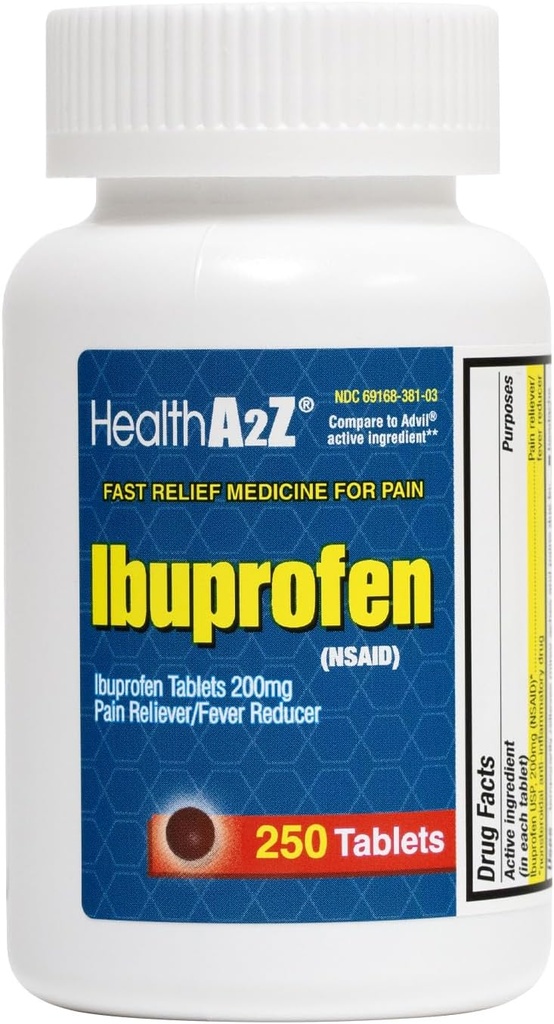 HealthA2Z® Ibuprofen 200 mg | Ağrı Yardım | Body Aches | Headache | Arthritis | Cramps | Back Pain | Fire Transaction... (250)