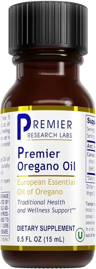 Premier Research Labs Premier Oregano Oil - Oregano Drops with Carvacrol, Edible Oregano Essential Oil Supplement for Immune & Gut Health - 0,5 Fl Oz Oz Oz