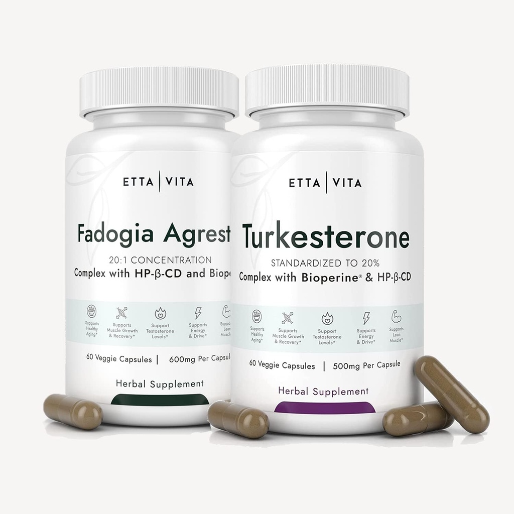 Fadogia Agrestis 600 mg + Turkesterone 500 mg Sche (2X More Pure - %20 Std Extract) (3X Absorbency with BioPerine & Hydroxypropyl-Beta-Cyclodextrin) Supports Health Muscle Recovery, Stamina - Vegan