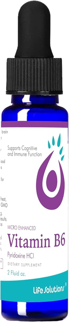 Life Solutions Vitamin B6 Pyridoksie HCI - B Vitaminleri Tamam, B6 Vitaminleri 25 mg,- Essential B6 Metabolism, Enerji ve Nervous Sistem Desteği 2oz Sıvı Dropper