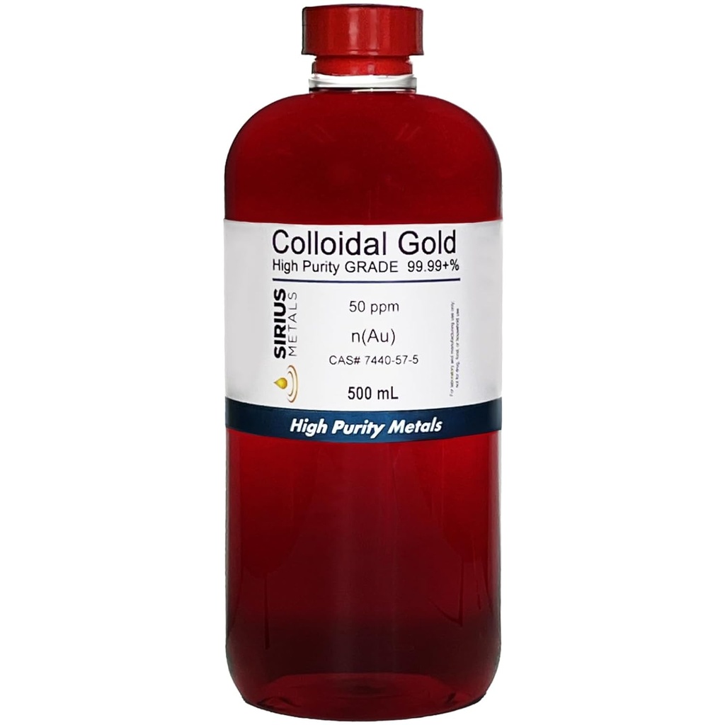 Gerçek Colloidal Altın - 50 ppm -% 99.99+ boy - 500 mL (16.9 Fl Oz) Clear BPA-Free Plastik Şişe - ABD'de Made in USA