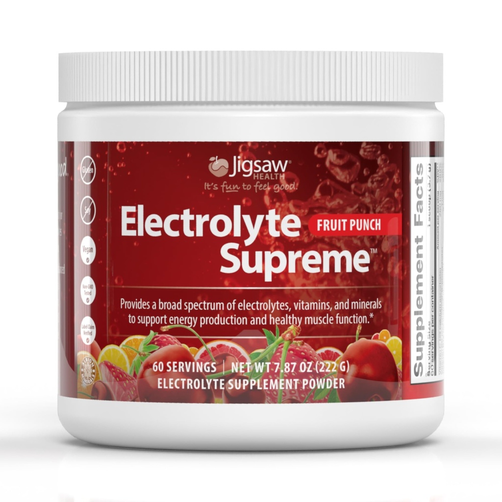 Jigsaw Health Electrolyte Supreme | Broad Spectrum of Electrolytes + Trace Minerals | Meyve Flavor | 60 Hizmet (Jar)