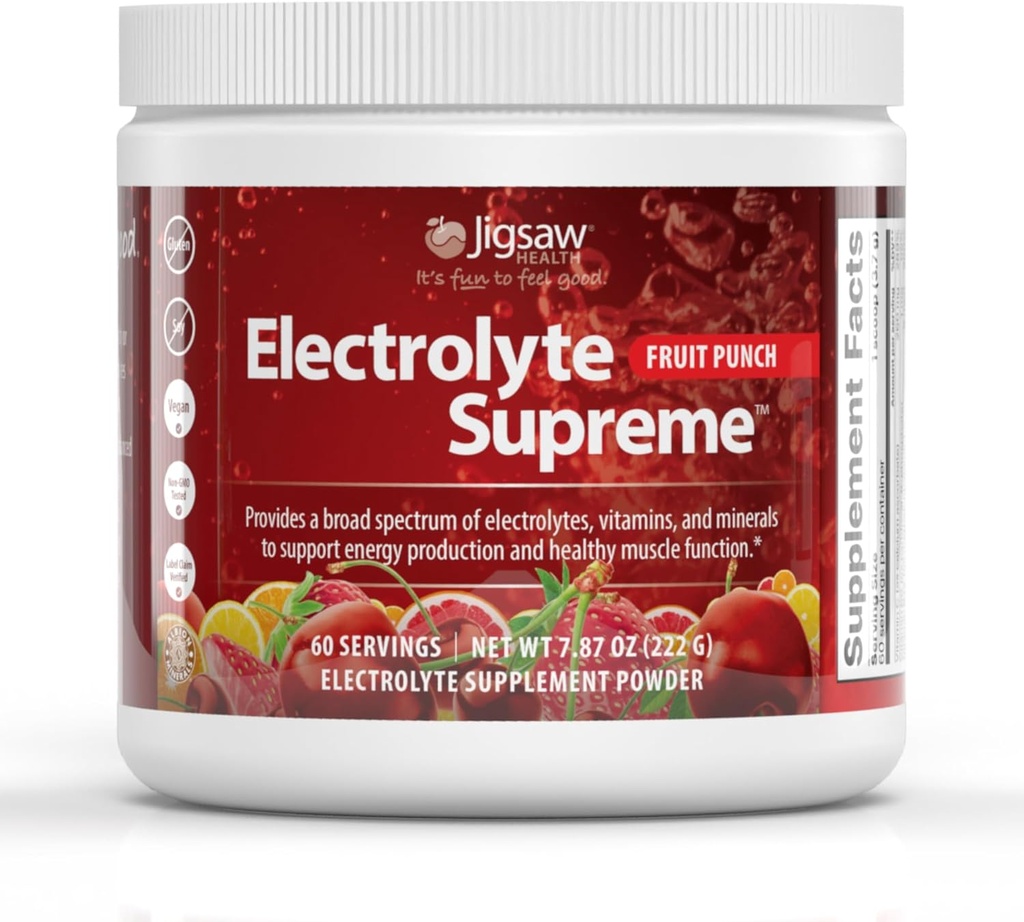 Jigsaw Health Electrolyte Supreme | Broad Spectrum of Electrolytes + Trace Minerals | Meyve Flavor | 60 Hizmet (Jar)