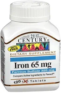 21ος αιώνας Iron 65 mg με θειικό σίδηρο 325 mg - 100 δισκία, Συσκευασία των 4