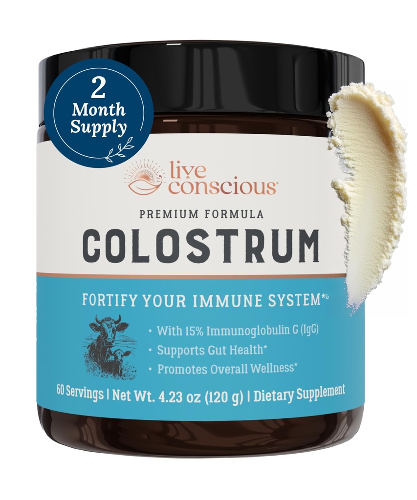 Live Conscious Colostrum Toz - Grass Fed Colostrum Supplement with Lactoferrin for Iron Abors - Bovine Colostrum an Immune System Supplement
