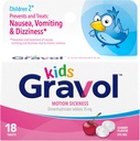 Gravol Kids, Nausea, Upset Stomach ve Hareket Hastalığı Yardımı, Dye Free, Cherry Flavor, Age 2 to 12, 18ct