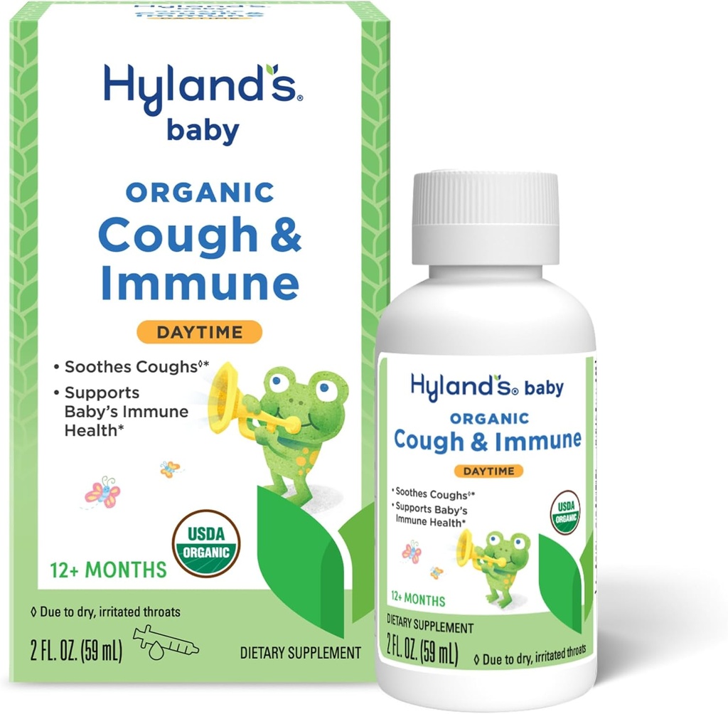 Hyland'ın Baby Organic Cough Syrup ve Immune Support with Agave, Elderberry and Pomegranate, Soothes Cough, and Supports Immunity, Daytime, 2 Fl. Oz.