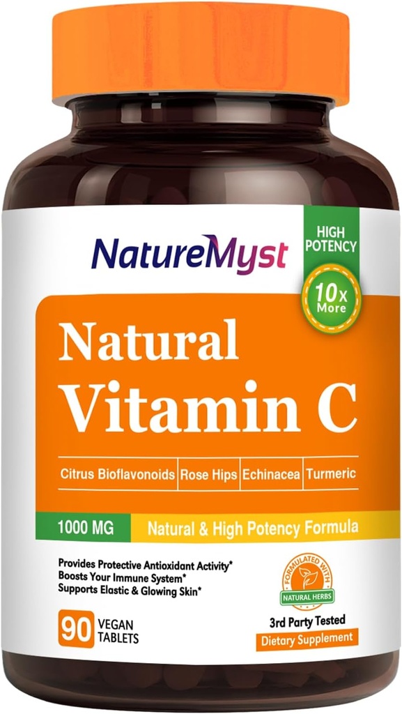 C Tablet, 1000 mg, Doğal Form, Yüksek Potency, Citrus Bioflavonoids, Rose Hip, Echinacea & Turmeric, Immune & Skin Health, 90 Vegan Tabletler