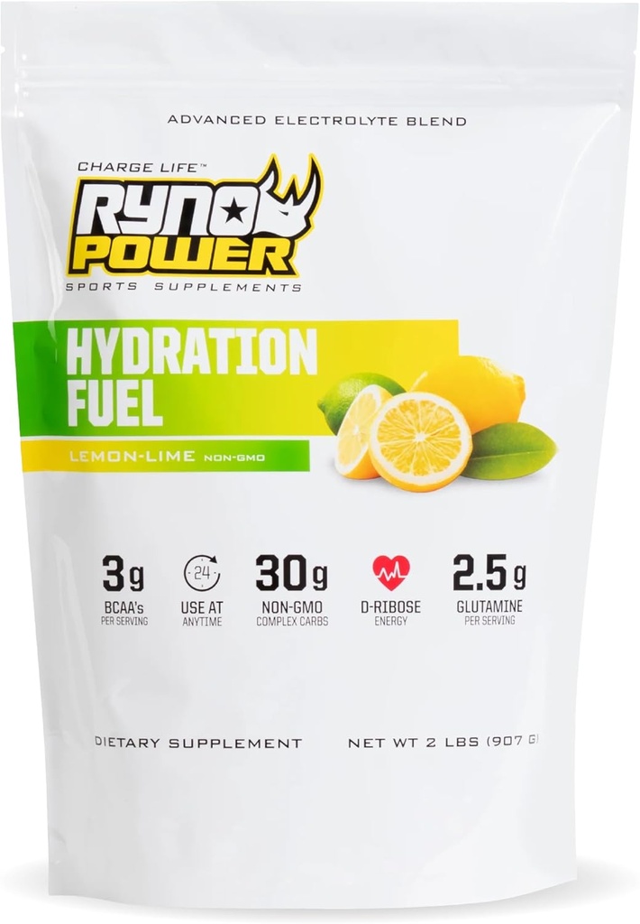Ryno Power Hydration Yakıt Elektrolyte Drink Mix 2lb (20 hizmet) 'Lemon Lime' - Gelişmiş Elektrolyte Formula + BCAA's - Gluten Free - Sustained Energy and Muscle Recovery