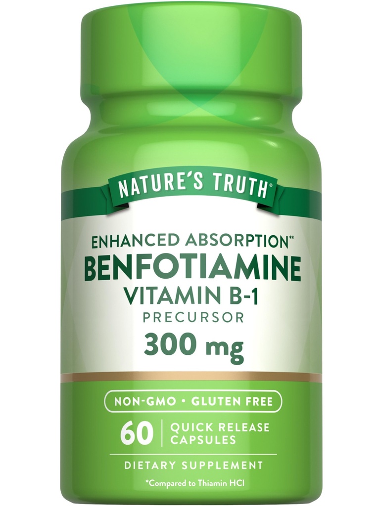 Nature's Truth Benfotiamine | 300 mg | 60 Count | Non-GMO ve Gluten Free Supplement | Vitamin B1 Precursor