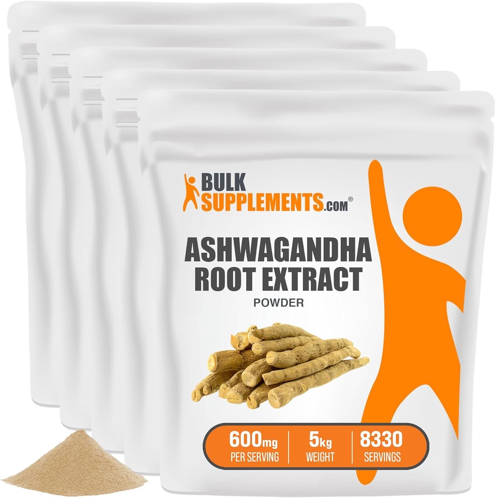 BulkSupplements.com Ashwagandha Root Extract Toz - Ashwagandha Supplement, Ashwagandha Toz - Ashwagandha Root - Vegan & Gluten Free, hizmet başına 600 mg, 5 kg (11 lbs)