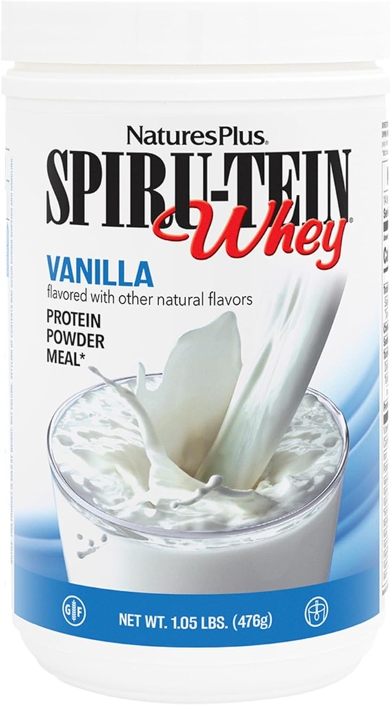 NaturesPlus SPIRU-TEIN WHEY Shake, Vanilla - 1.05 lb - Whey Protein Toz - Spirulina, Vitamins & Minerals - Gluten Free - 14 Hizmet