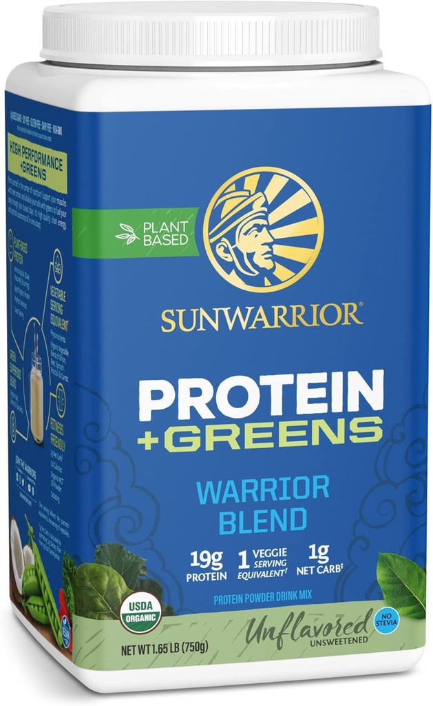 Sunwarrior Savaşçısı Protein Yeşiller Toz İçilir | BCAA Plant Temel Organik Hemp Tohum Vegan Gluten Ücretsiz Non-GMO Low Carb Protein Toz | Unflavored 750 G 30 SRV
