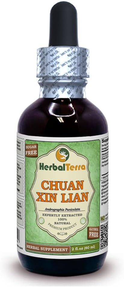 Chuan Xin Lian, Andrographis (Andrografis Paniculata) Glycerite, Herb Alkol Özgür Sıvı Ekstraksiyon (Brand Name: HerbalTerra, Proudly Made in USA) 2 fl.oz (60 ml)