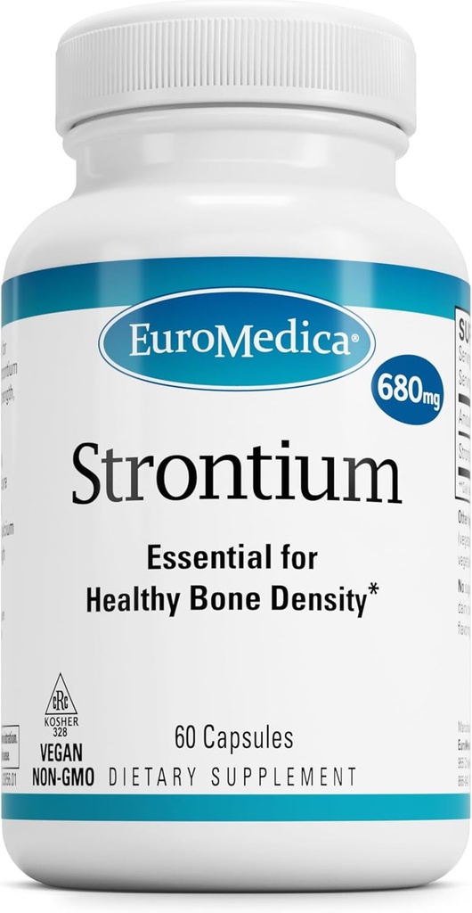 EuroMedica Strontium - Συμπληρώματα στήριξης για την υγεία και τη δύναμη των οστών - Συμπλήρωμα διατροφής με κάψουλες Vegan - Συμπλήρωμα υγείας με κιτρικό Strontium για την ανώτερη απορρόφηση - 60 κάψουλες