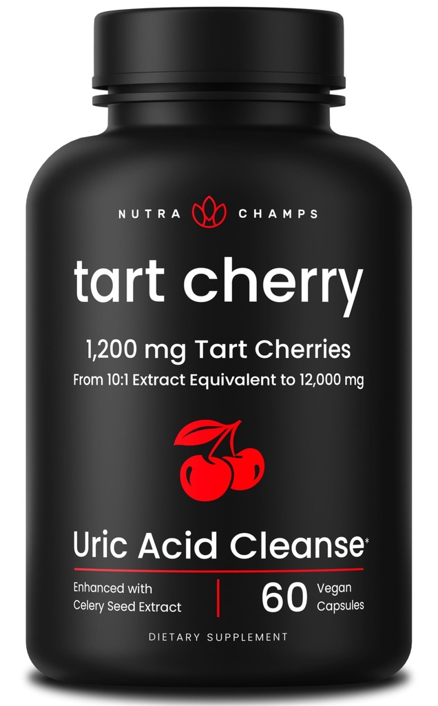 Organik Tart Cherry Extract Capsules 12 mg - Montmorency Tart Cherry Industries, Celery Seed & Bilberry - Uric Acid Cleanse & Ortak Destek - Vegan Capsules