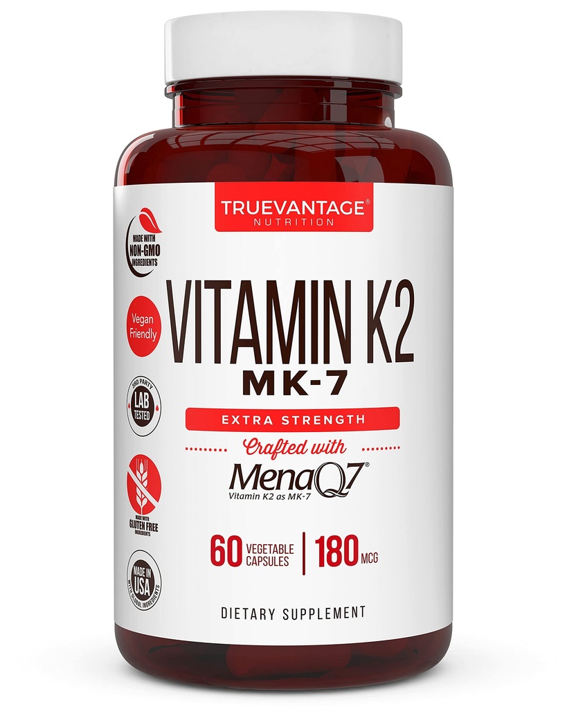 K2 MK-7 Tamam 180mcg -Vitamin K2 Cardiovascular için Kemik ve Kalp Sağlığı Arteries- 60 Easy to Swallow Sebze caps of MenaQ7 K2 MK7