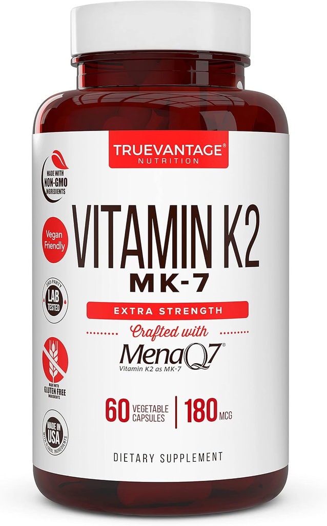 K2 MK-7 Tamam 180mcg -Vitamin K2 Cardiovascular için Kemik ve Kalp Sağlığı Arteries- 60 Easy to Swallow Sebze caps of MenaQ7 K2 MK7