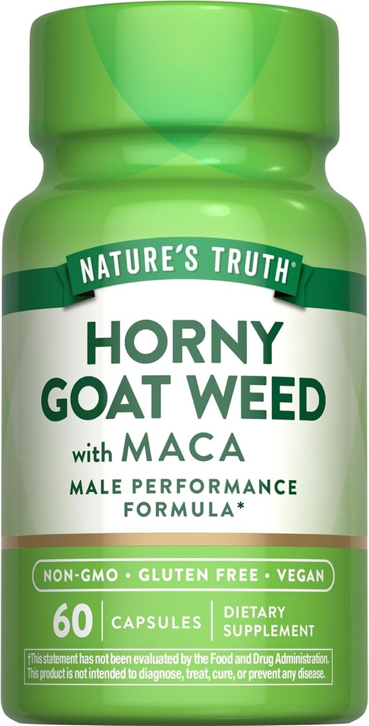 Nature's Truth Horny Goat Weed with Maca | 60 Toz Türlü Capsules | Vegan, Non-GMO ve Gluten Free Supplement Supplement