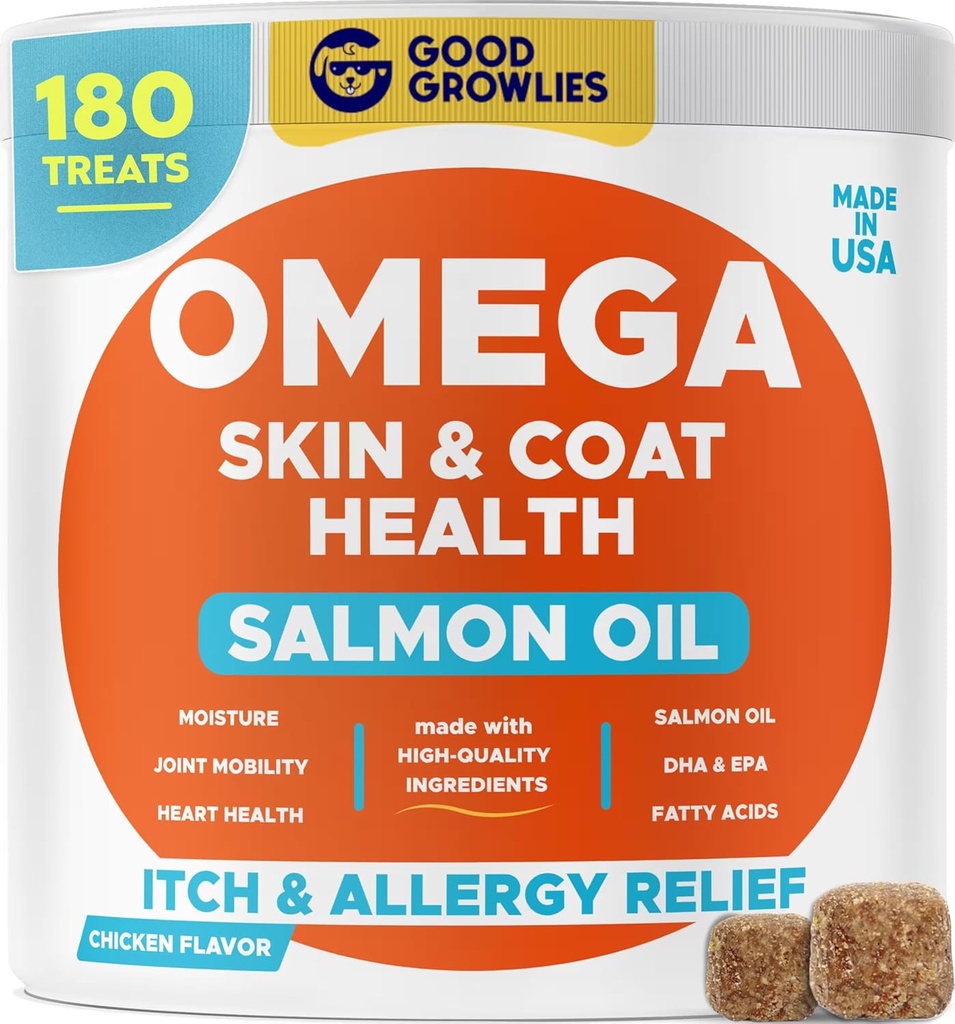 Ωμέγα 3 Alaska Fish Oil Treats for Dogs (180 Ct) - Dry&Ichy Skin + Αλλεργία - γυαλιστερό παλτό - EPA&DHA Λιπαρά Οξέα - Φυσικό λάδι σολομού μάσημα - Κοτόπουλο Τουρκία