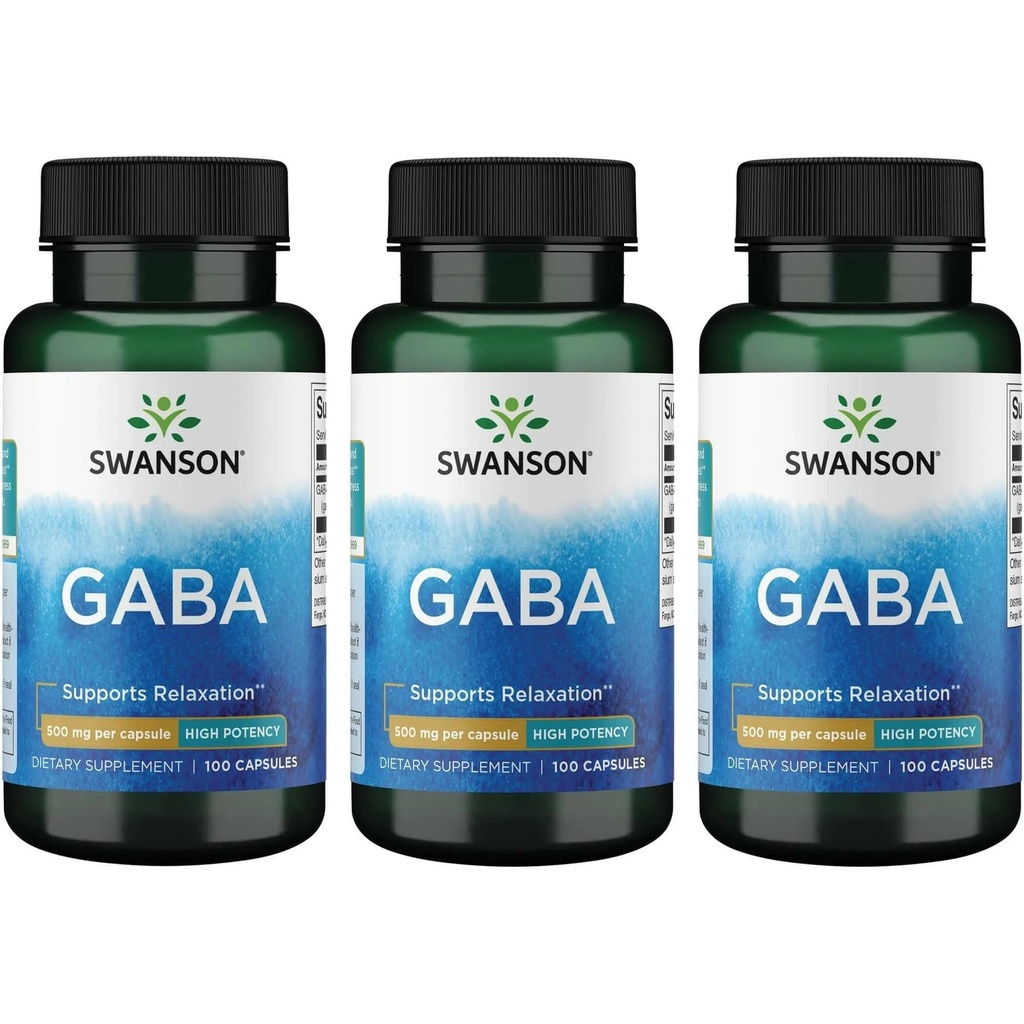 Swanson GABA - Amino Asit Supplement Sakin Uykuyu Desteklemek için Calm & Rahatlama - Sağlıklı Stres Seviyelerini Desteklemek için Yüksek Potency Formula - (100 Capsules, 500 mg each) (3 Pack)