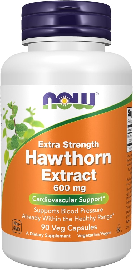 NOW Συμπληρώματα τροφίμων, εκχύλισμα Hawthorn 600 mg, επιπλέον δύναμη, καρδιοαγγειακή υποστήριξη *, 90 κάψουλες Veg