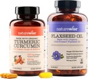 NatureWise Curcumin Turmeric 2250 mg & Flaxseed Oil 1200 mg Omega 3 6 9 Ortak, Kalp ve Immune Desteği [1 & 2 Ay Supply]
