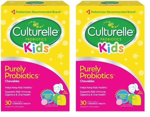 Culturelle Kids Chewable Daily Probiyotik for Kids, Ages 3+, No.1 Pediatrik Marka, Natural Berry, Daily Probiyotiks for Digestive Health, Oral Care & Immune Support, 2 Ay Supply