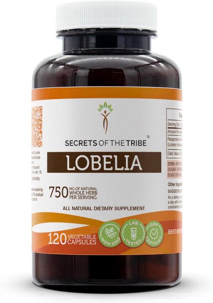 Lobelia 120 Capsules, Made with Vegetable Capsules and Responsibly farmed Lobelia Lobelia Inflata Reduce The Desire to Smoke (120 Capsules)