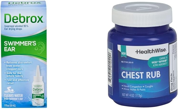 Debrox Swimmer's Ear Drops, 1 Fl Oz και HealthWise Medicated Chest Rub, 4 oz. Δέσμη