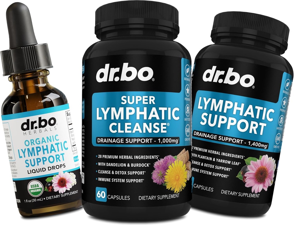 Lymphatic Drainage Supplements Pills & Drops - Organik Lymphatic Support Liquid Drops Cleanse Capsules with Echinacea, Ginger, Dandelion, Red Root Supplement Lymphage Node Detox Cleanse System