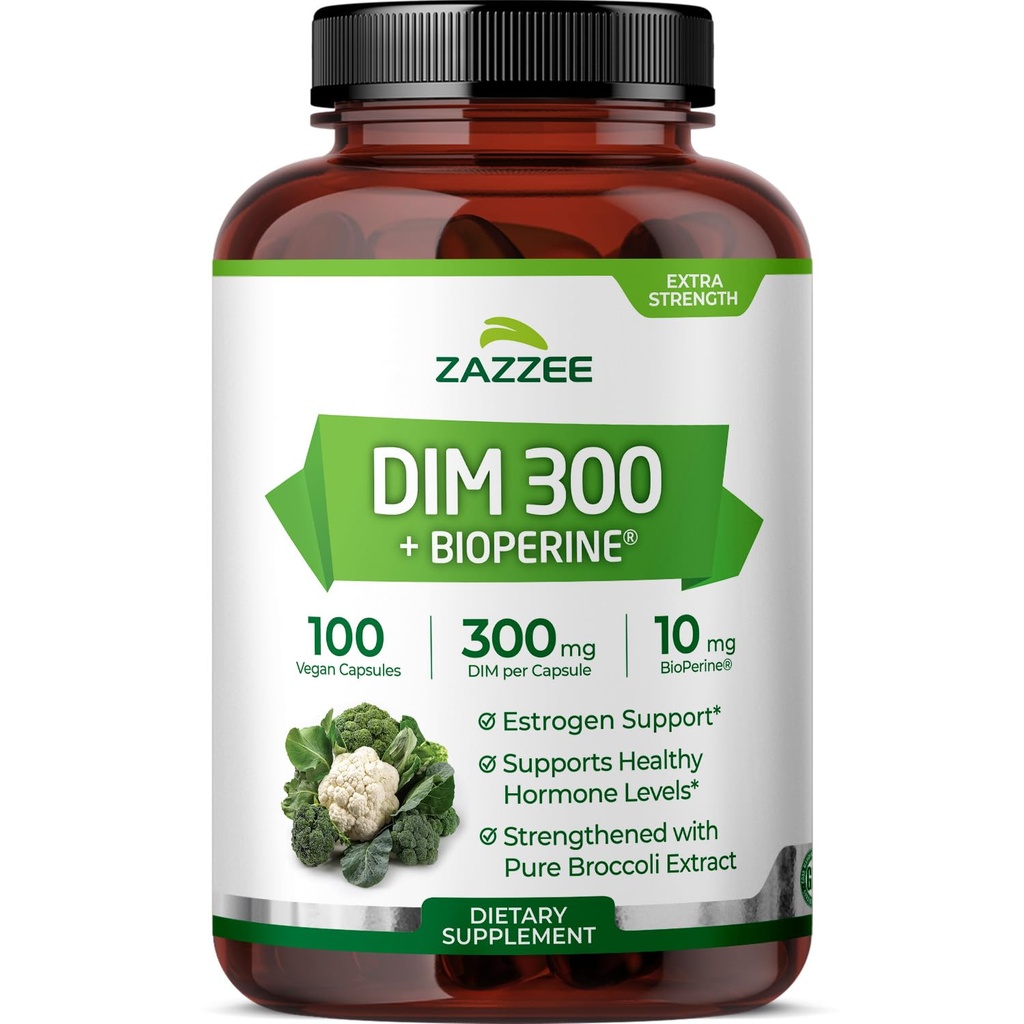 Zazzee DIM 300 mg Per Capsule, 100 Count, Plus 10 mg BioPerine, Estrogen Balance, Hormonal Acne, Menopause Support, Hormonal Balance, Diindolylmethane, Vegan, ABD'de yapılan,