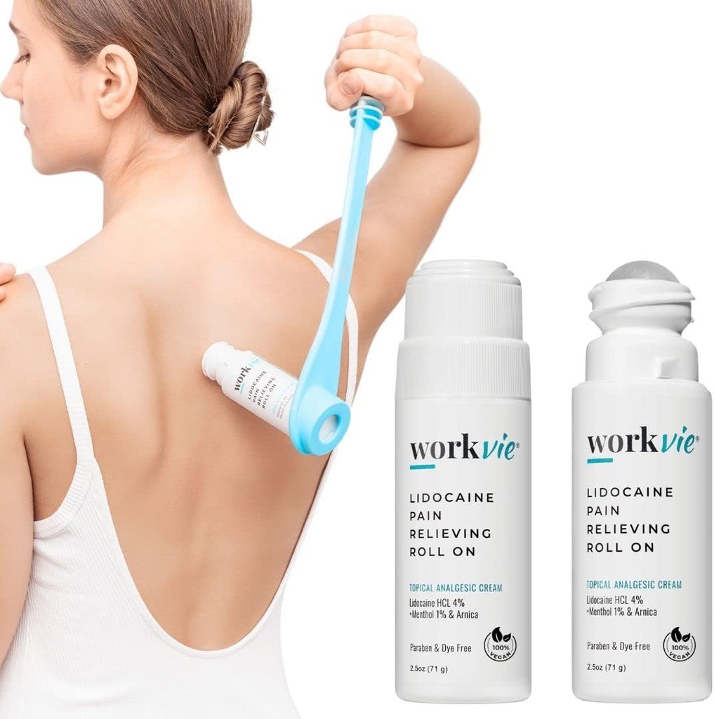 Lidocaeine Pain Relief Roll On 2 Pack & Easy Reach Applicator Tool – Γρήγορη δράση Topical Lidocaene Μέγιστη δύναμη με την Arnica Montana & Aloe Vera για τους μυς, τους συνδέσμους, την πλάτη, το λαιμό και τα πόδια