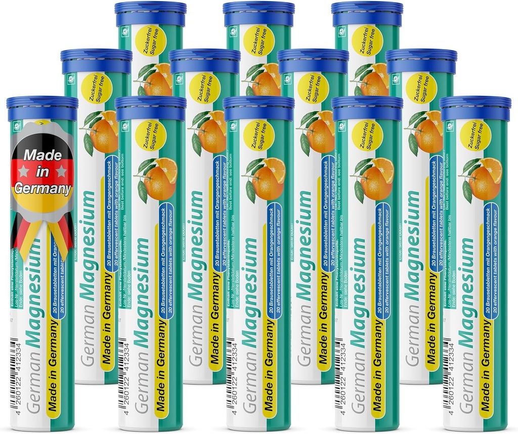 T&D Alman Magnezyum Oksit Tamam | Effervescent Tabletler | Orange Flavor – 200 mg Magnezyum per Service | Sugar Free, Vegan Pharma – Almanya'da Made in Germany