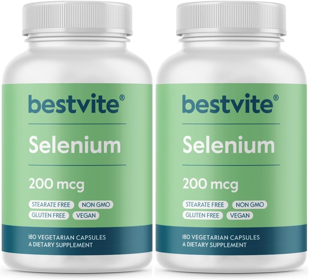 BESTVITE Selenium 200mcg (360 Vegetarian Capsules) (2-Pack) - No Stearates - No Flow Agents - Vegan - Non-GMO - Gluten Free Free