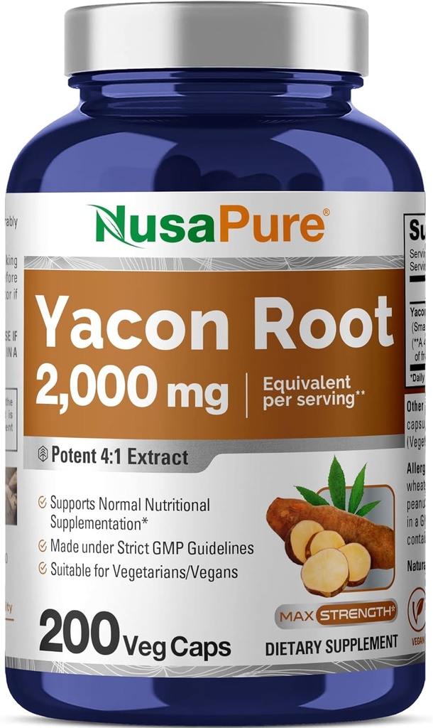 NusaPure Yacon Root Extract 2000 mg 200 Vegetarian Capsules (Extract 4:1, Non-GMO, Vegan)