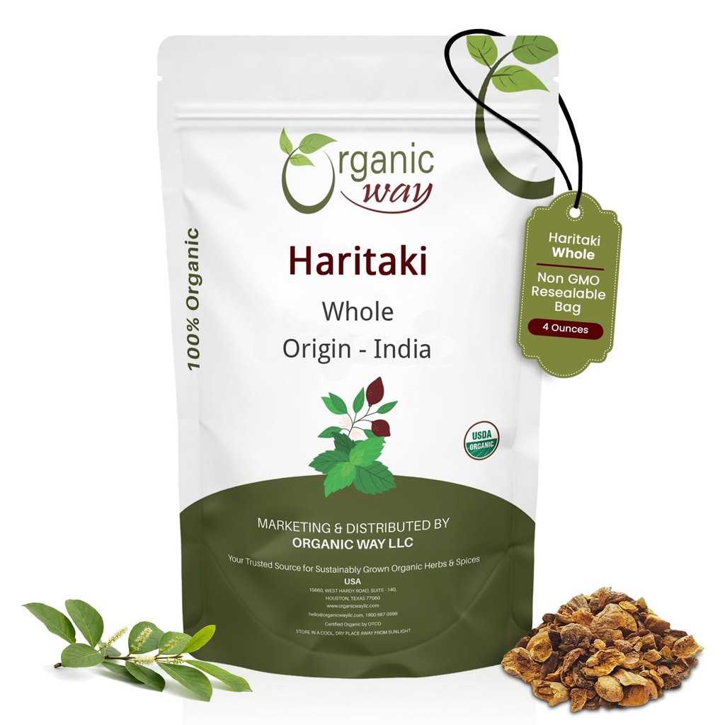 Organik Way Haritaki Whole (Chebulic Myrobalan) | Terminalia Chebula (Yellow Myrobalan) | Kosher & USDA sertifikalı | Vegan, Non-GMO & Gluten Free |% 100 Raw from India (4 oz - 1/4 lbs)