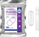 Pullulan Boş Kapsüller 000 - Vegan Capsules Boş (100 Kont) Boş Kapsüller DIY Sebze Kapsülü - Veggie Capsules 2 Micro Lab Spoons for Capsule Filling
