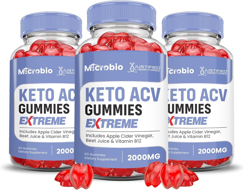 Justified Laboratories (3 Pack MIcrobio Chem ACV Gummies Extreme 2000MG Micro Bio Chem Gummies Apple Cider Vinegar Formulated with Pomegranate Beet Juice B12 Vegan Non GMO 180 Gummys
