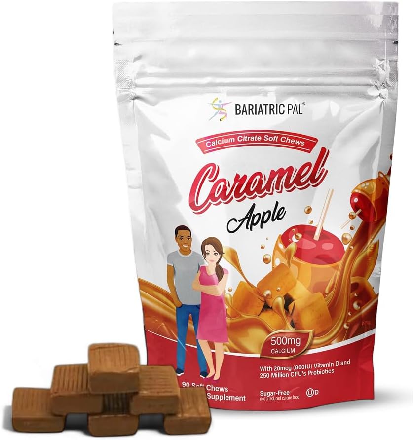BariatrikPal Sugar-Free Food Citrate Soft Chews | 500 mg with Vitamin D & Probiyotiks | Caramel Apple | 90 (1 Ay Supply)